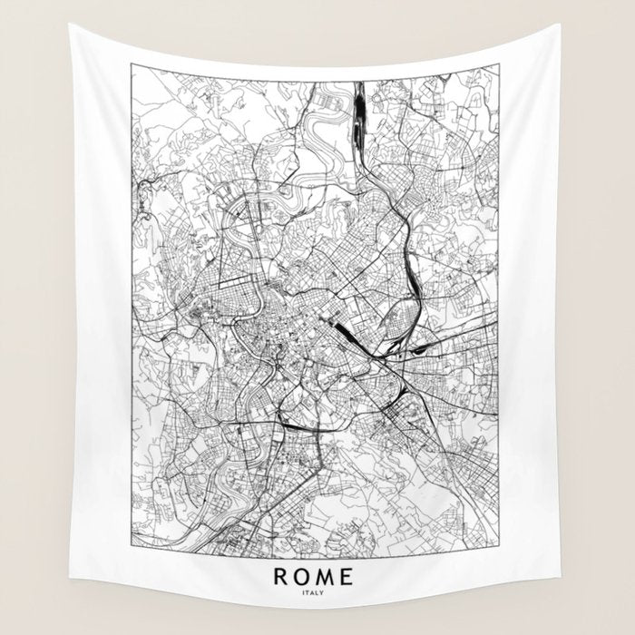 Rome White Map Wall Tapestry Gallery Image 1