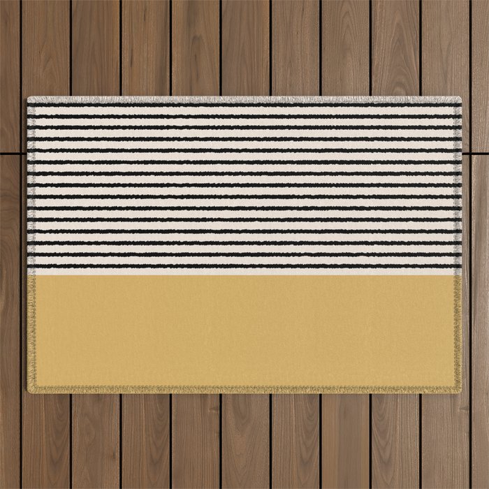 Texture - Black Stripes Gold Outdoor Rug Gallery Image 1