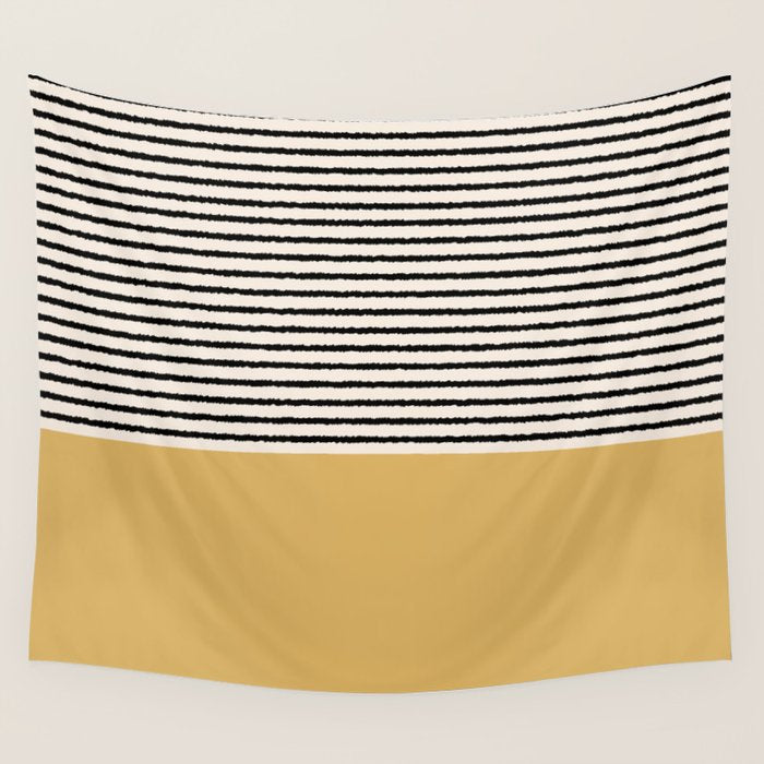 Texture - Black Stripes Gold Wall Tapestry Gallery Image 4