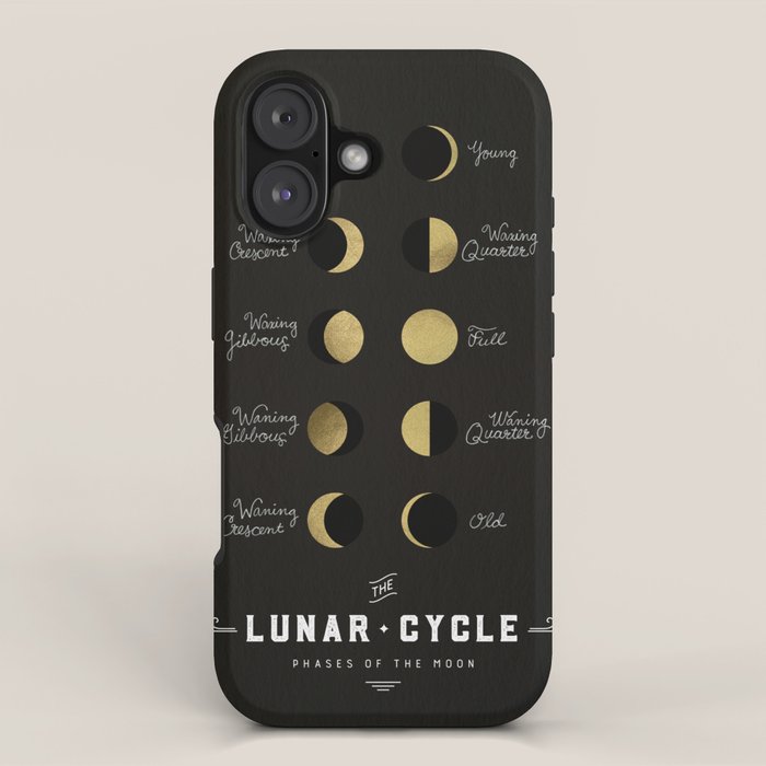 The Lunar Cycle â¢ Phases of the Moon - Black & Gold Palette iPhone Case Gallery Image 1