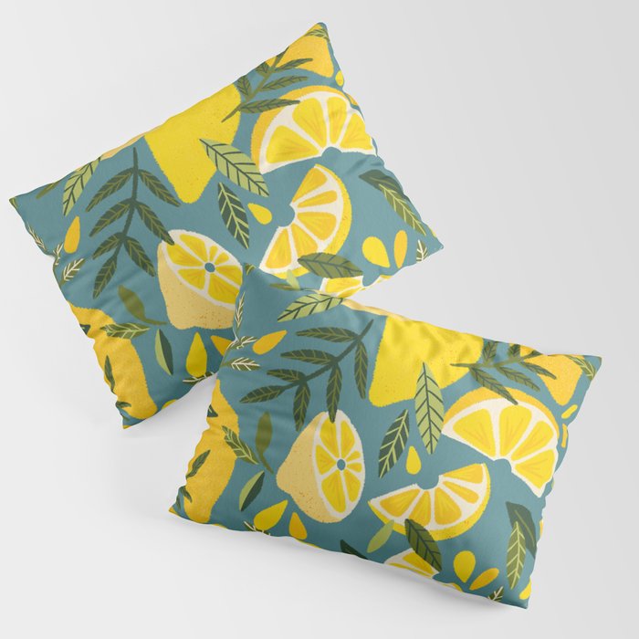 Lemon Blooms â Blue Pillow Sham Gallery Image 1