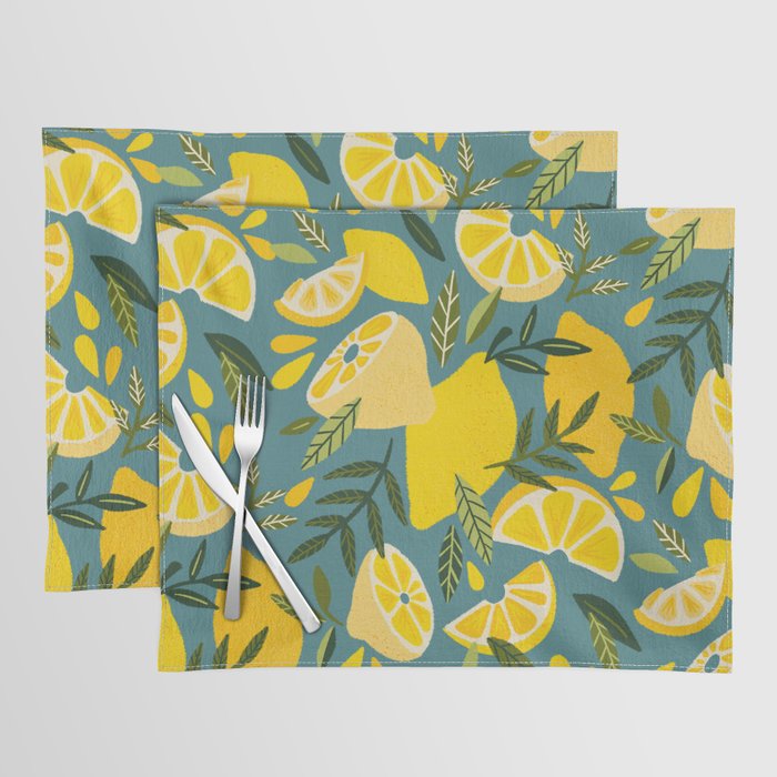 Lemon Blooms â Blue Placemat Gallery Image 1