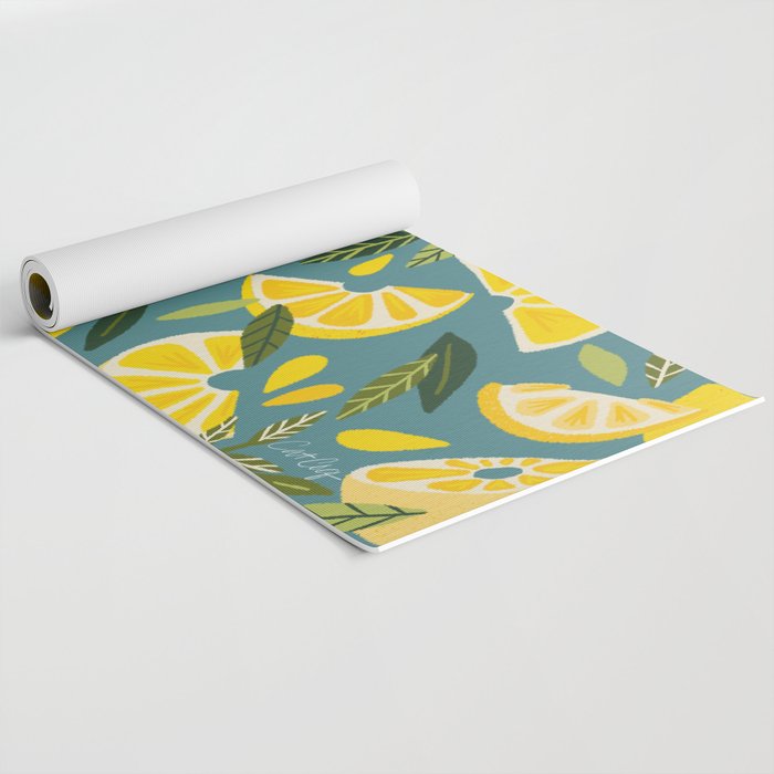 Lemon Blooms â Blue Yoga Mat Gallery Image 2