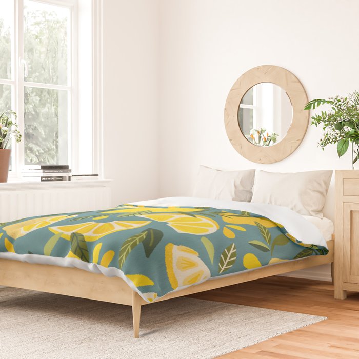 Lemon Blooms â Blue Duvet Cover Gallery Image 2