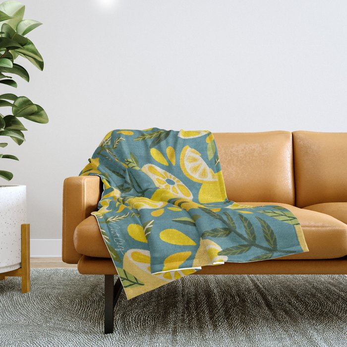 Lemon Blooms â Blue Throw Blanket Gallery Image 1