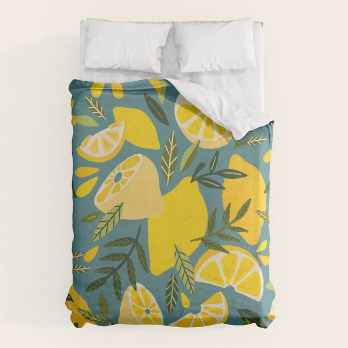 Lemon Blooms â Blue Duvet Cover Gallery Image 6