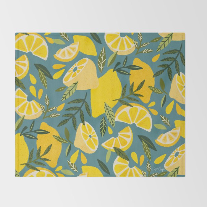 Lemon Blooms â Blue Throw Blanket Gallery Image 2