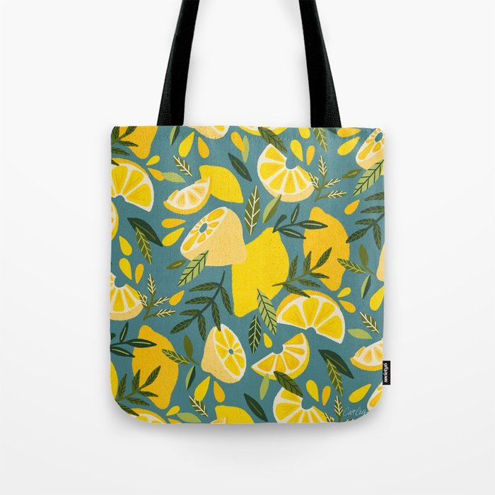 Lemon Blooms â Blue Tote Bag Gallery Image 1