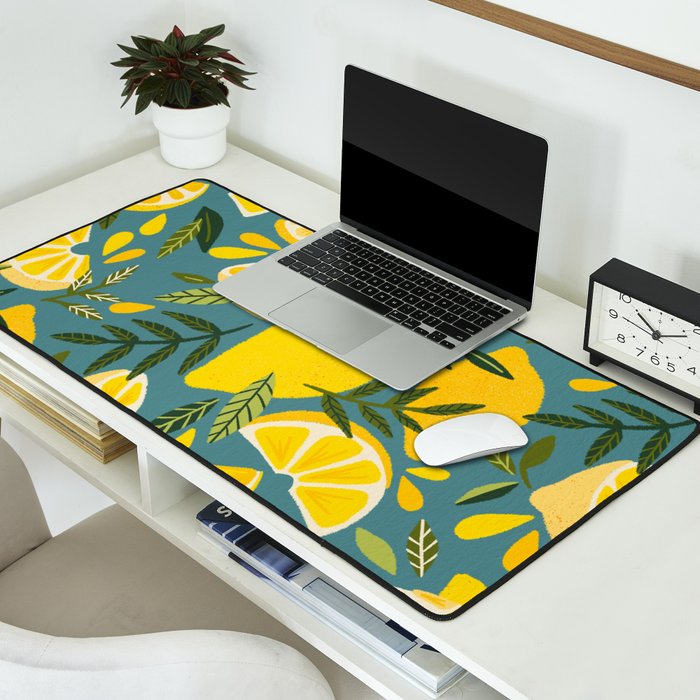 Lemon Blooms â Blue Desk Mat Gallery Image 2