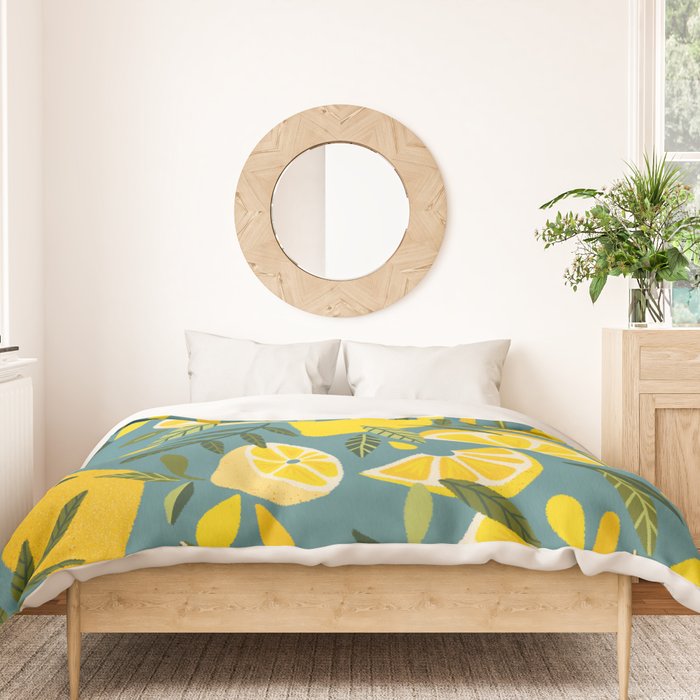 Lemon Blooms â Blue Duvet Cover Gallery Image 3