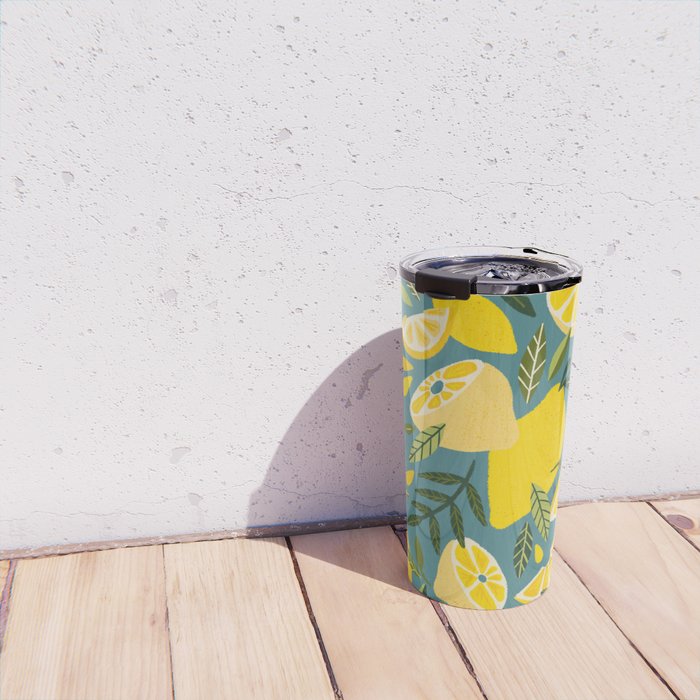 Lemon Blooms â Blue Travel Mug Gallery Image 4