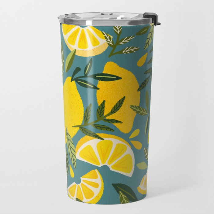 Lemon Blooms â Blue Travel Mug Gallery Image 2