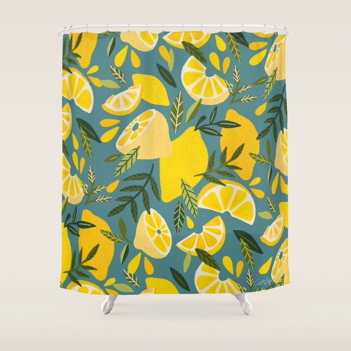 Lemon Blooms â Blue Shower Curtain Gallery Image 1