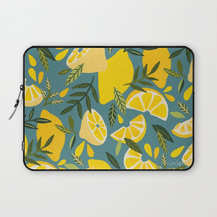 Lemon Blooms â Blue Laptop Sleeve Gallery Image 1