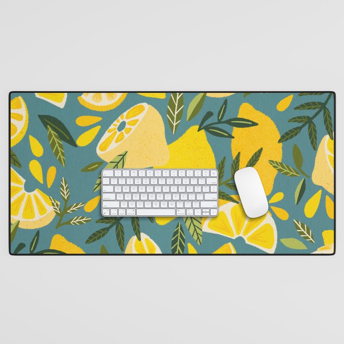 Lemon Blooms â Blue Desk Mat Gallery Image 1