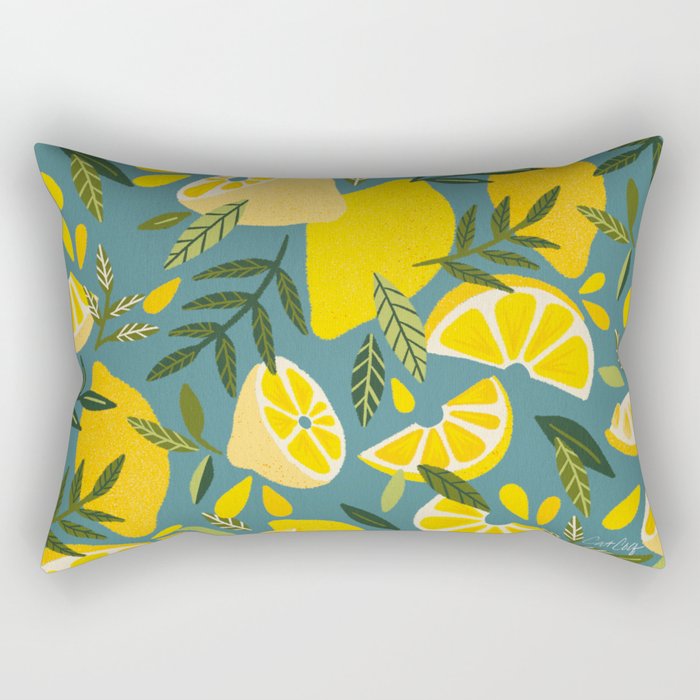Lemon Blooms â Blue Rectangular Pillow Gallery Image 2