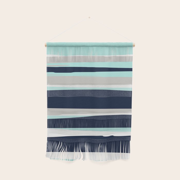 Ocean, Stripe Abstract Pattern, Navy, Aqua, Gray Wall Hanging Gallery Image 1