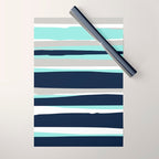 Ocean, Stripe Abstract Pattern, Navy, Aqua, Gray Wrapping Paper Gallery Image 1
