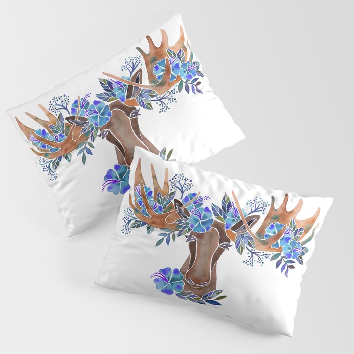Floral Moose - Blue Flowers Pillow Sham Gallery Image 3