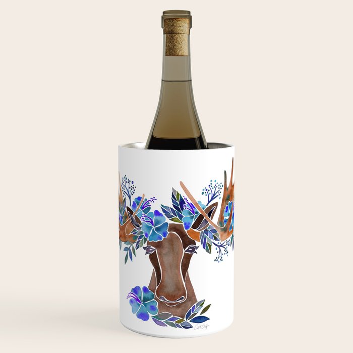 Floral Moose - Blue Flowers Wine Chiller Gallery Image 1