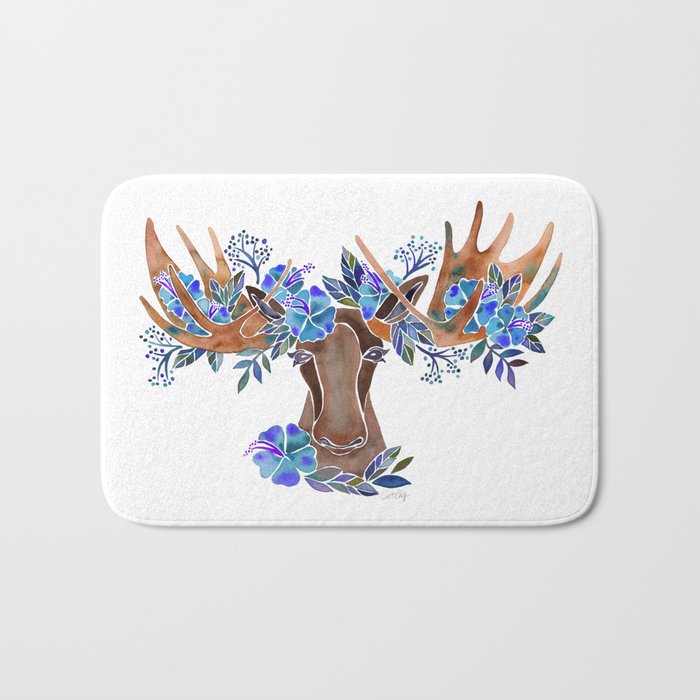 Floral Moose - Blue Flowers Bath Mat Gallery Image 1