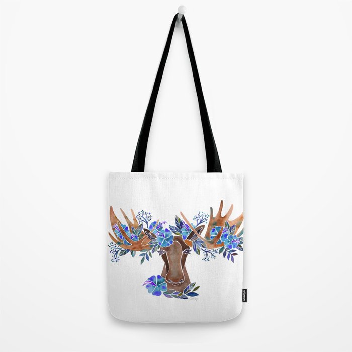 Floral Moose - Blue Flowers Tote Bag Gallery Image 2