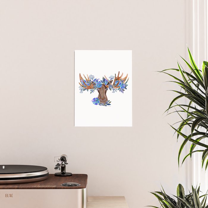 Floral Moose - Blue Flowers Poster Gallery Image 2