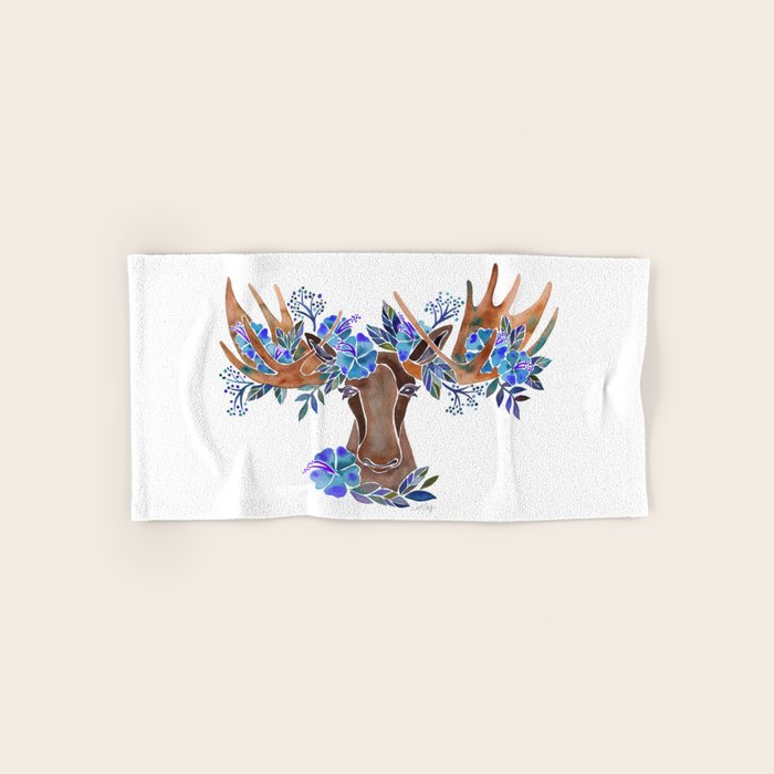 Floral Moose - Blue Flowers Bath Towel Gallery Image 1