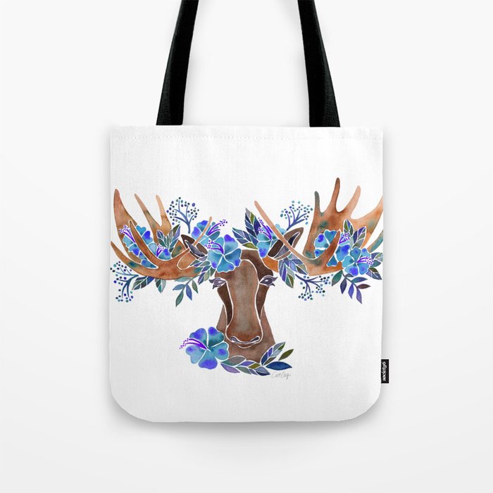 Floral Moose - Blue Flowers Tote Bag Gallery Image 1