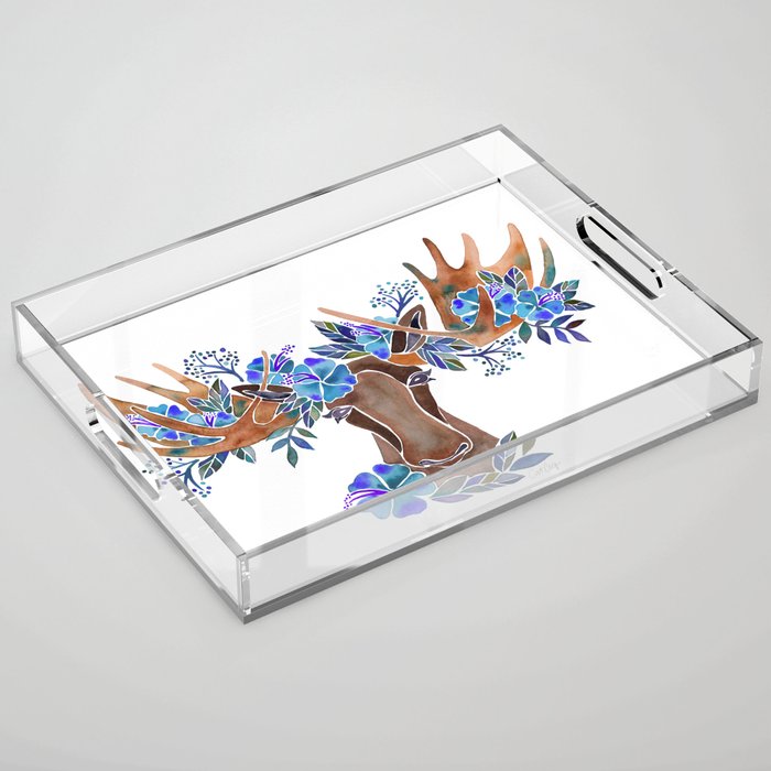 Floral Moose - Blue Flowers Acrylic Tray Gallery Image 1