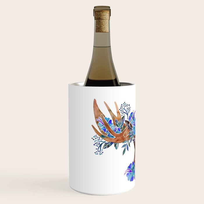 Floral Moose - Blue Flowers Wine Chiller Gallery Image 2