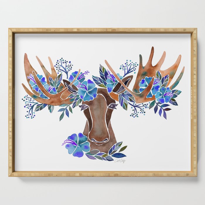 Floral Moose - Blue Flowers Serving Tray Gallery Image 1
