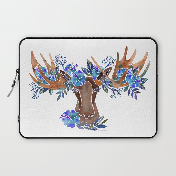 Floral Moose - Blue Flowers Laptop Sleeve Gallery Image 1