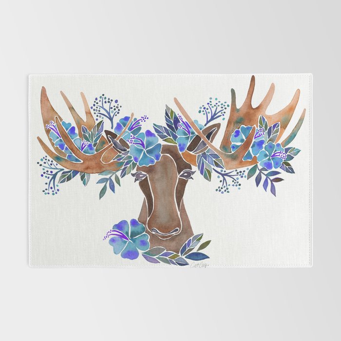 Floral Moose - Blue Flowers Rug Gallery Image 2