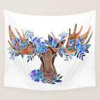 Floral Moose - Blue Flowers Wall Tapestry Gallery Image 4