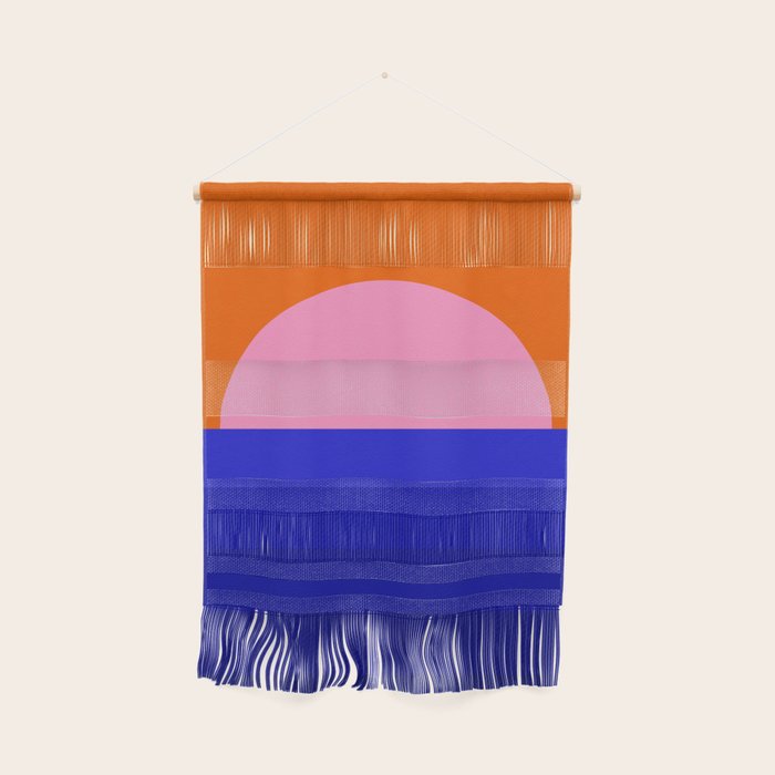 Abstract geo Sunset in blue and orange 3/3 Wall Hanging Gallery Image 1