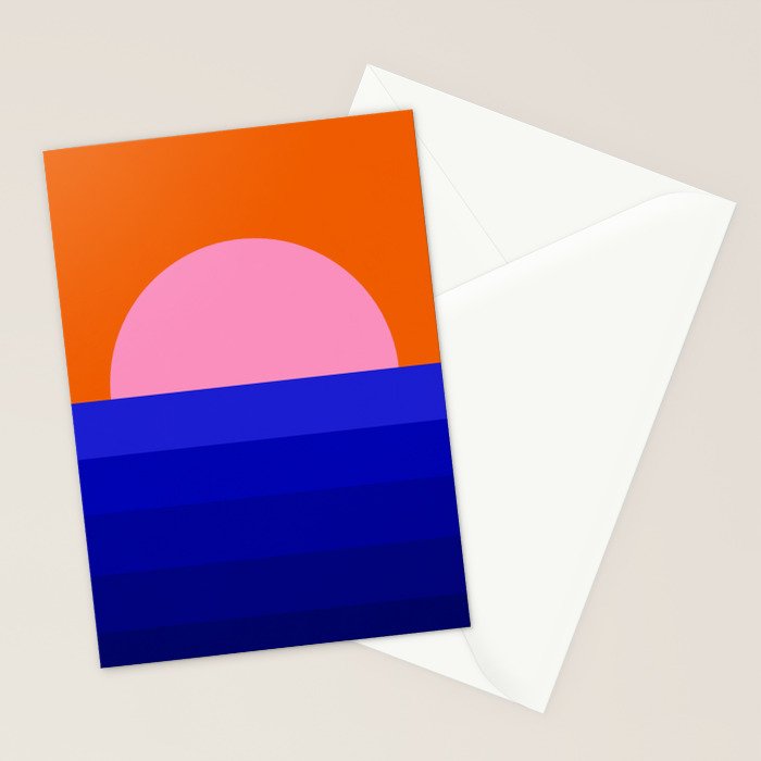 Abstract geo Sunset in blue and orange 3/3 Stationery Card Gallery Image 2