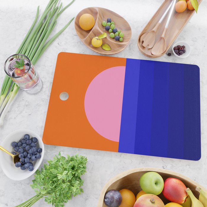 Abstract geo Sunset in blue and orange 3/3 Cutting Board Gallery Image 2