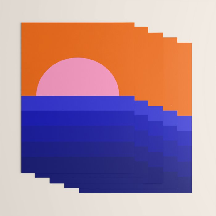 Abstract geo Sunset in blue and orange 3/3 Wrapping Paper Gallery Image 3