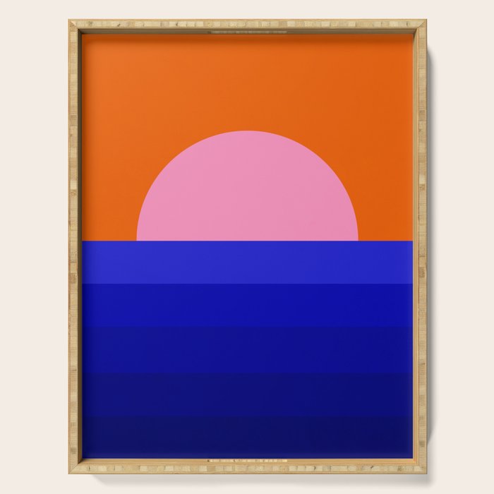 Abstract geo Sunset in blue and orange 3/3 Serving Tray Gallery Image 1