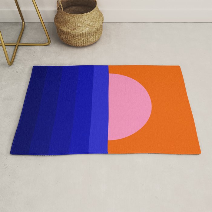 Abstract geo Sunset in blue and orange 3/3 Rug Gallery Image 1