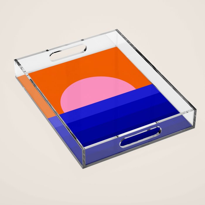 Abstract geo Sunset in blue and orange 3/3 Acrylic Tray Gallery Image 1