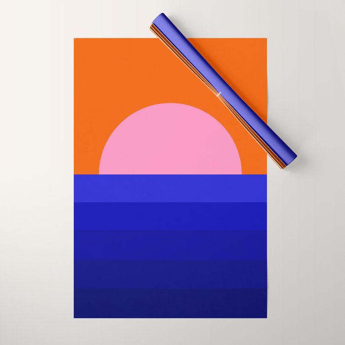Abstract geo Sunset in blue and orange 3/3 Wrapping Paper Gallery Image 1
