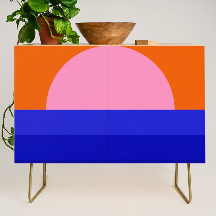 Abstract geo Sunset in blue and orange 3/3 Credenza Gallery Image 1