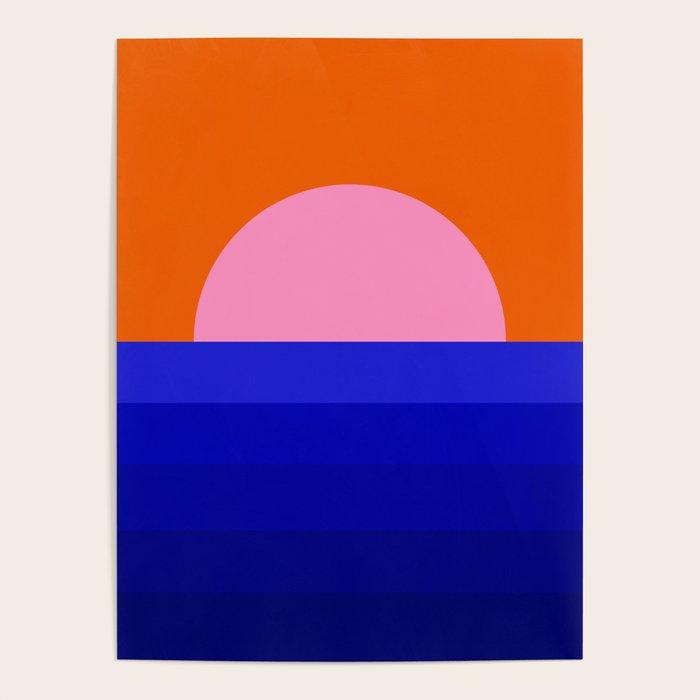 Abstract geo Sunset in blue and orange 3/3 Poster Gallery Image 1