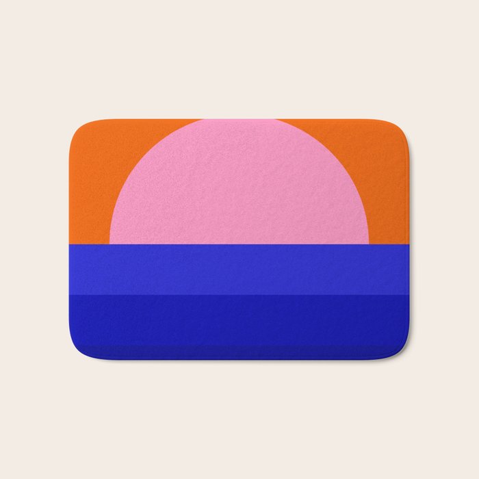 Abstract geo Sunset in blue and orange 3/3 Bath Mat Gallery Image 1