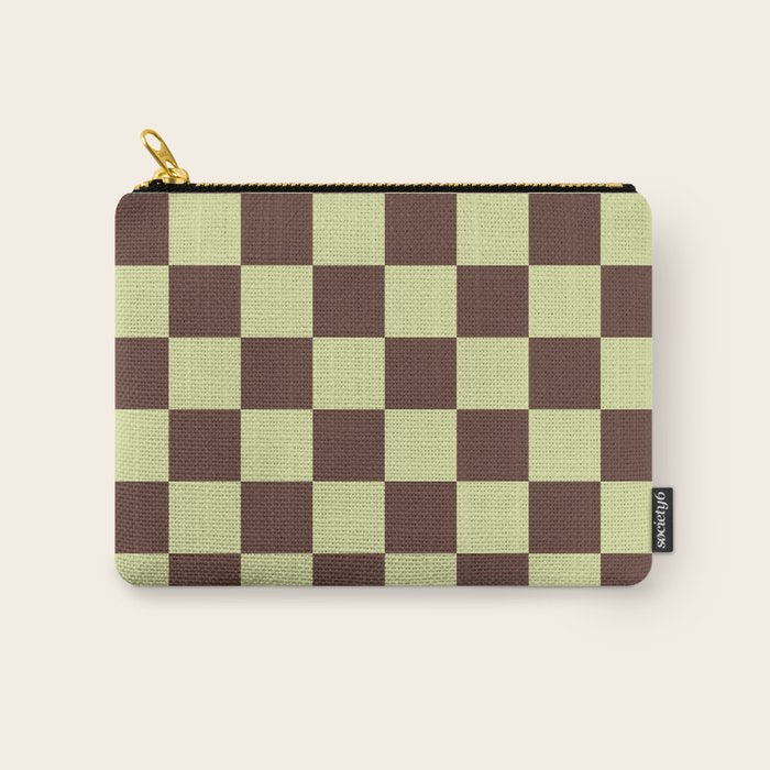 Chocolate x Pistachio Cream Mixed Checker Carry All Pouch Gallery Image 1