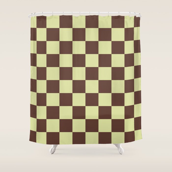 Chocolate x Pistachio Cream Mixed Checker Shower Curtain Gallery Image 1