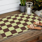 Chocolate x Pistachio Cream Mixed Checker Outdoor Rug Gallery Image 2