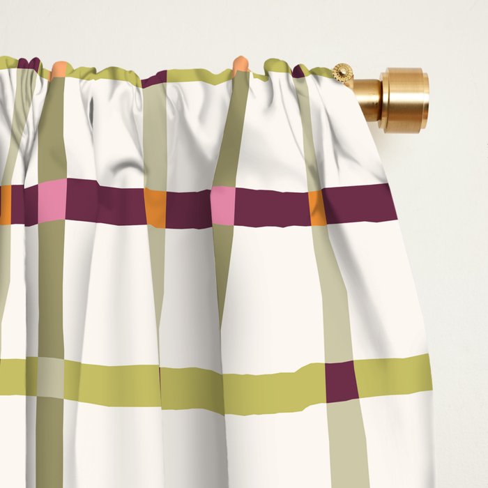 Windowpane Plaid - Olive Green and Burgundy Window Curtain Gallery Image 2